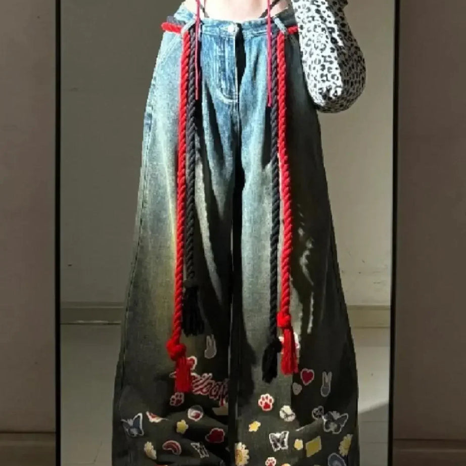 Whimsy Patch Wide-Leg Jeans