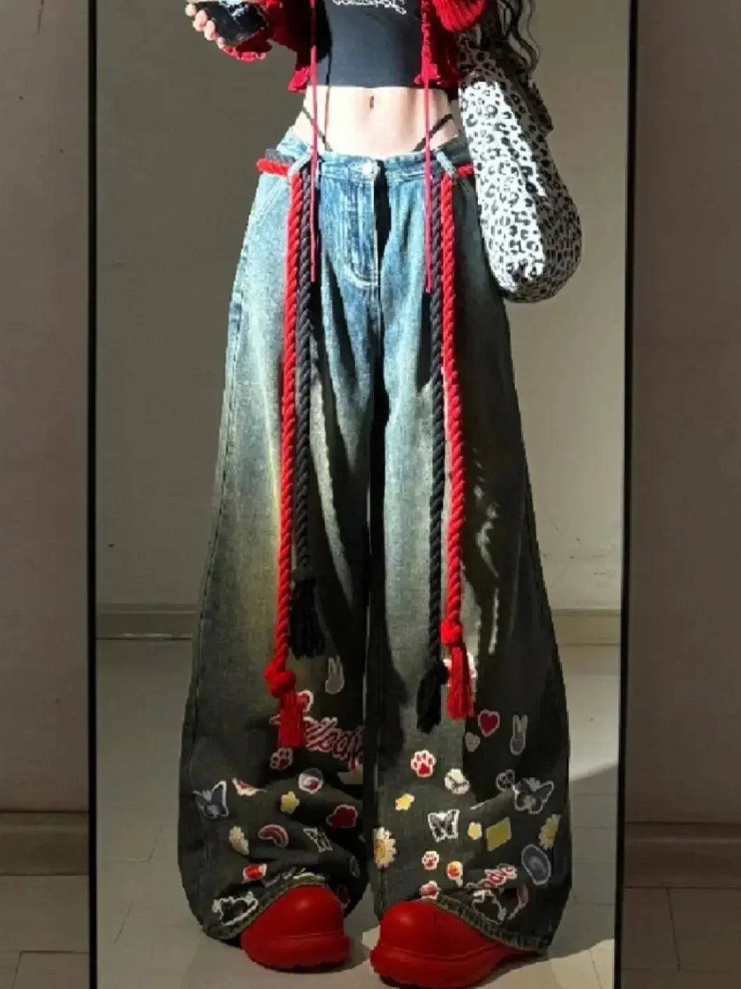 Whimsy Patch Wide-Leg Jeans