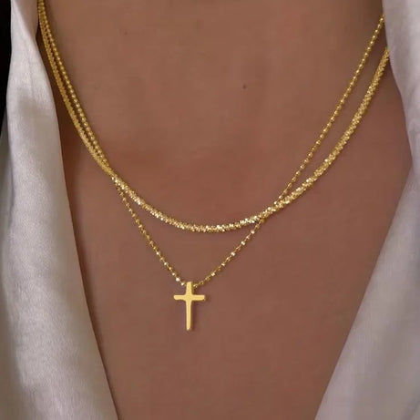 Crystal Rose Gothic Cross Necklace