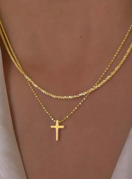 Crystal Rose Gothic Cross Necklace