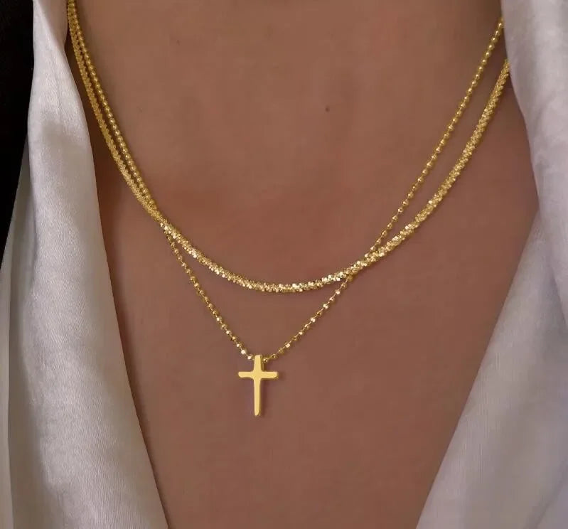 Crystal Rose Gothic Cross Necklace