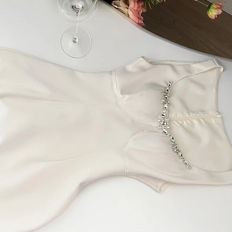 Blush Crystal-Trim A-Line Dress