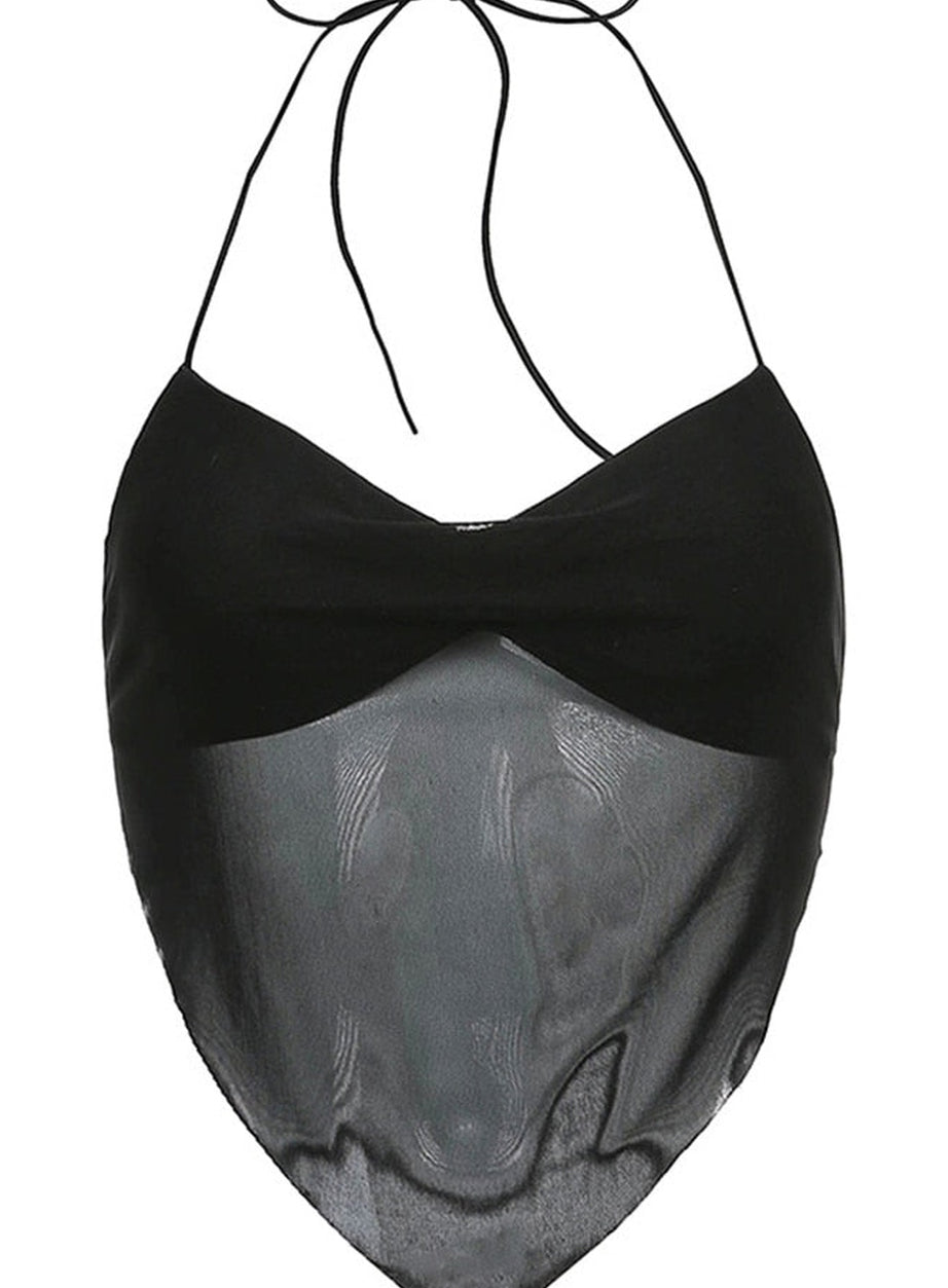 Y2k Transparent Mesh Halter Crop Top