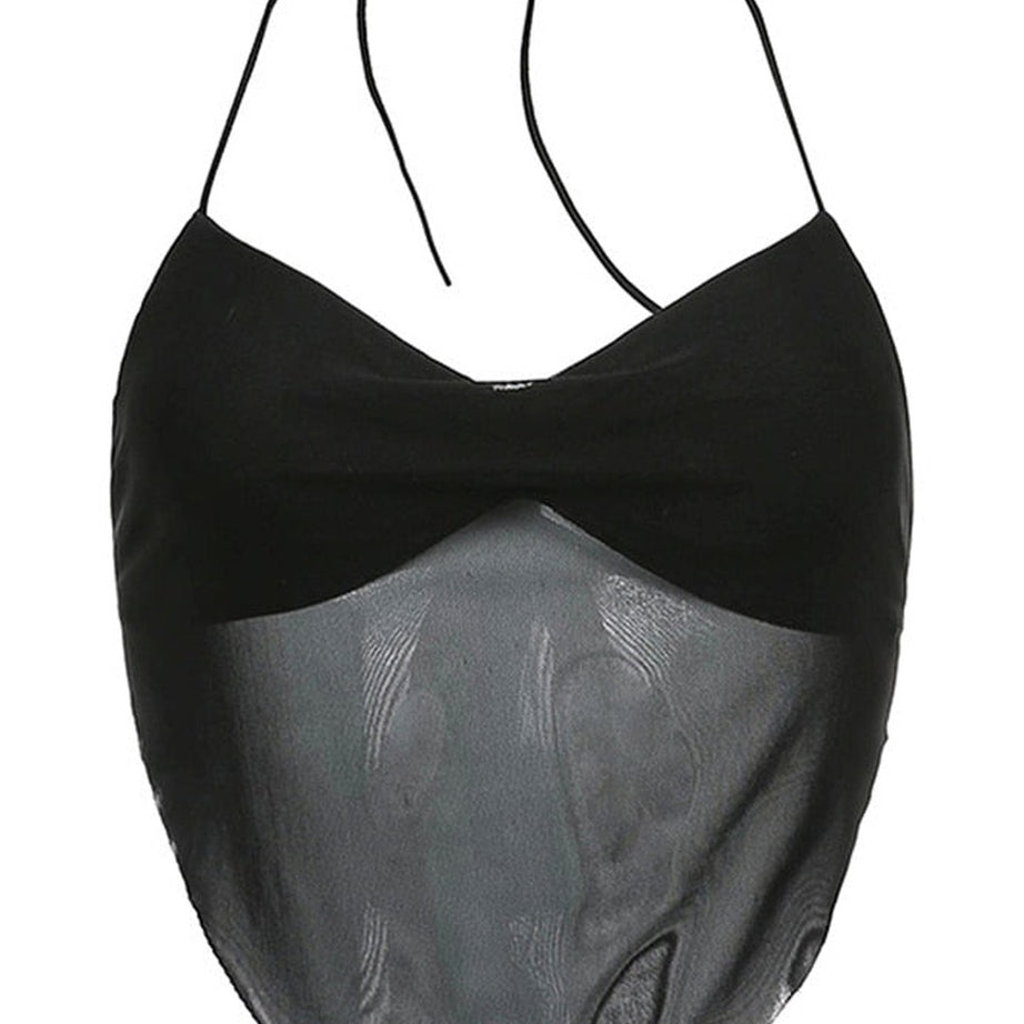 Y2k Transparent Mesh Halter Crop Top