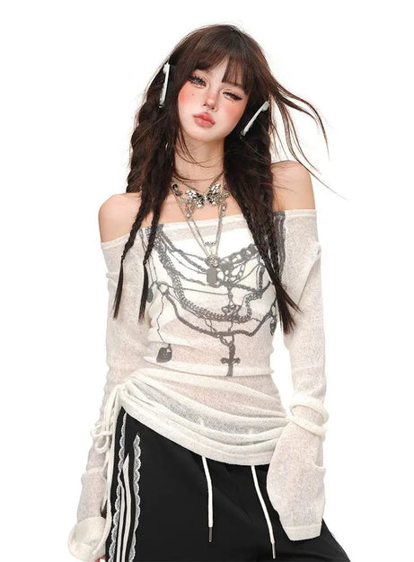 Chains of Midnight Off-Shoulder Top