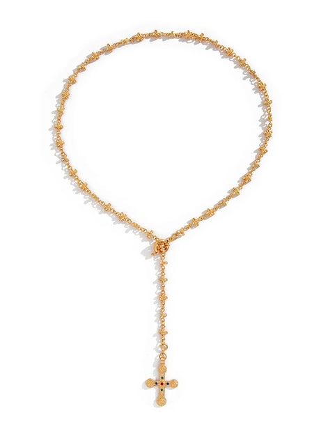 Golden Rosary Cross Necklace