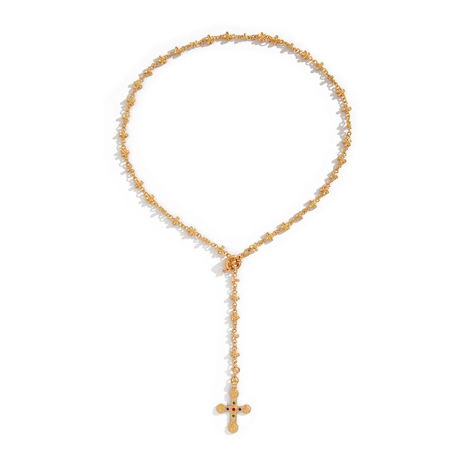 Golden Rosary Cross Necklace