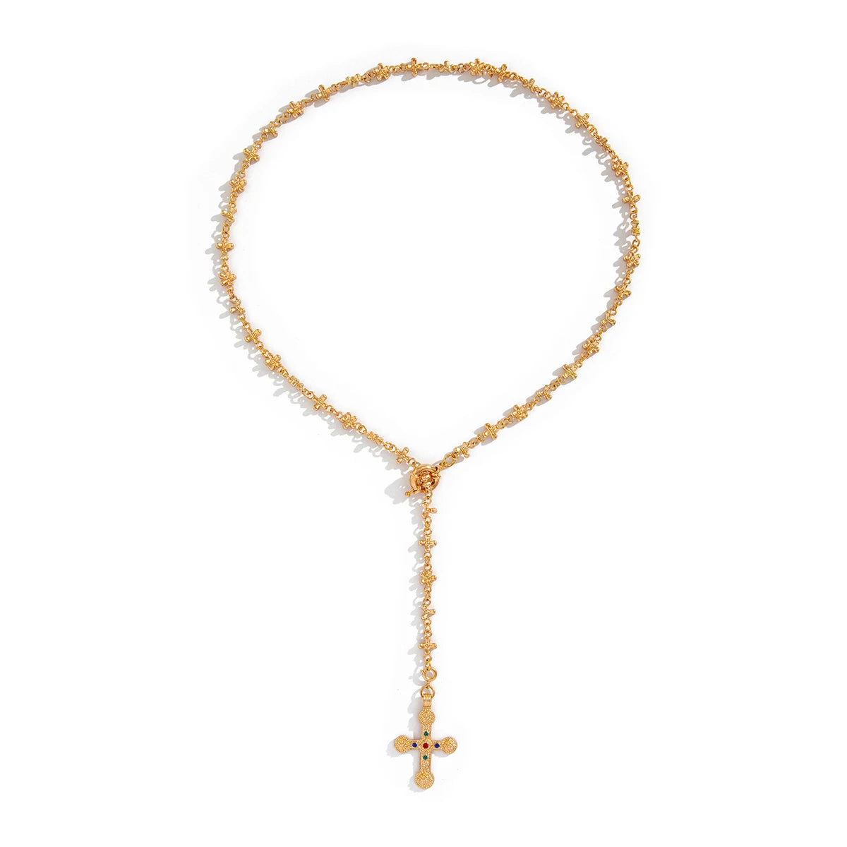 Golden Rosary Cross Necklace