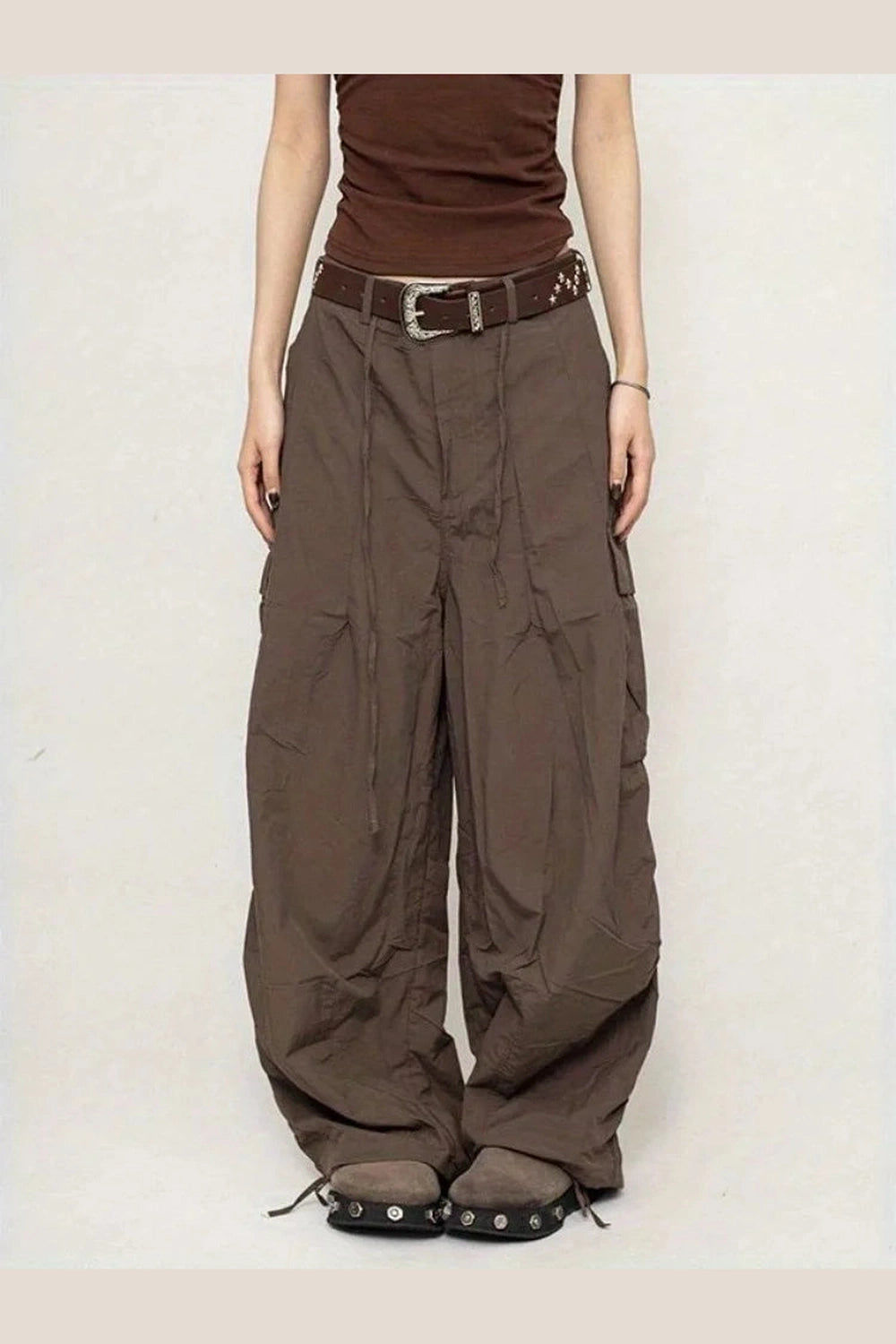 Chocolate Brown Parachute Cargo Pants