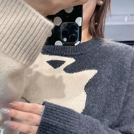 Monochrome Feline Dream Sweater