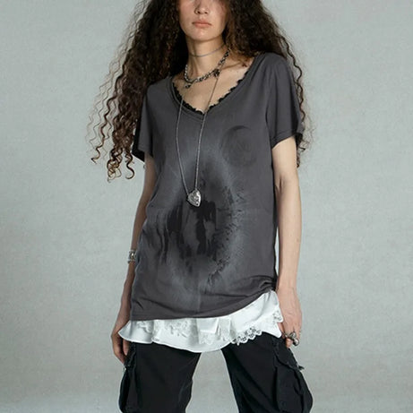 Layered Gothic Lace Trim T-Shirt
