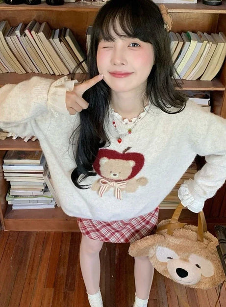 Apple Bear Cozy Knit Sweater