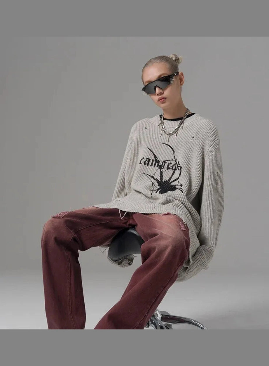 Distressed Spider Graphic Sweater