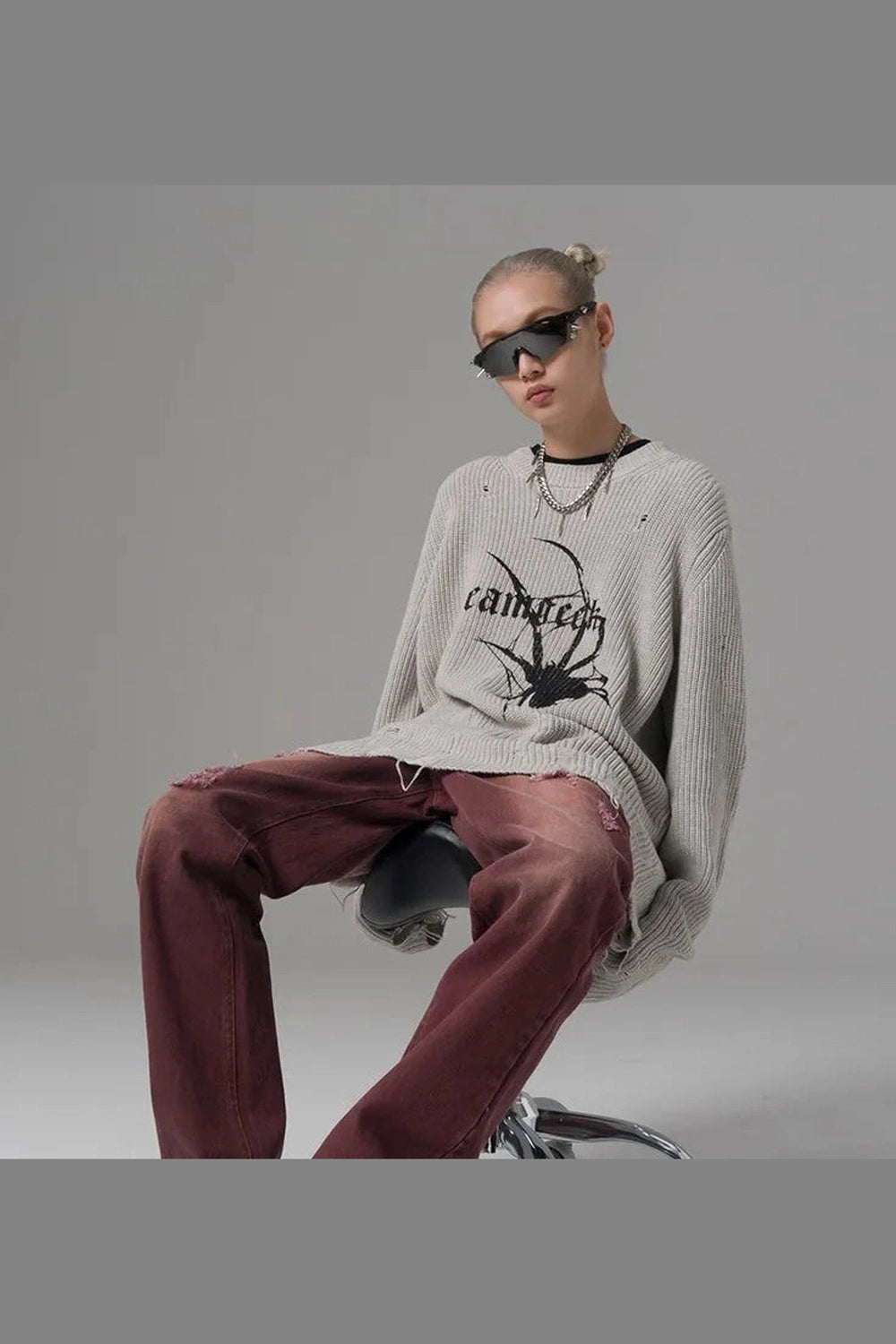 Distressed Spider Graphic Sweater