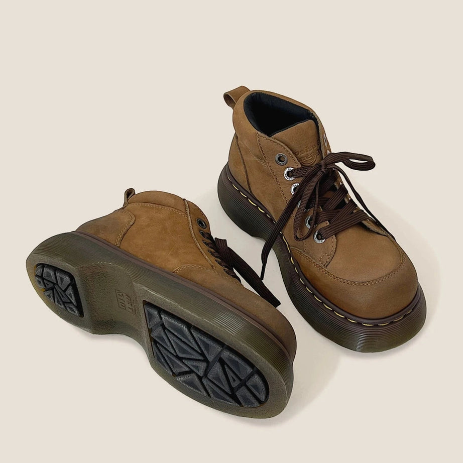 Chunky Brown Leather Lace-Up Boots