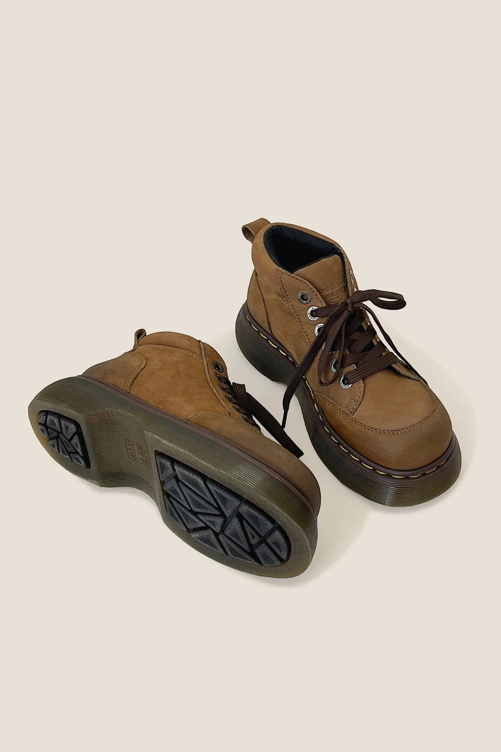 Chunky Brown Leather Lace-Up Boots