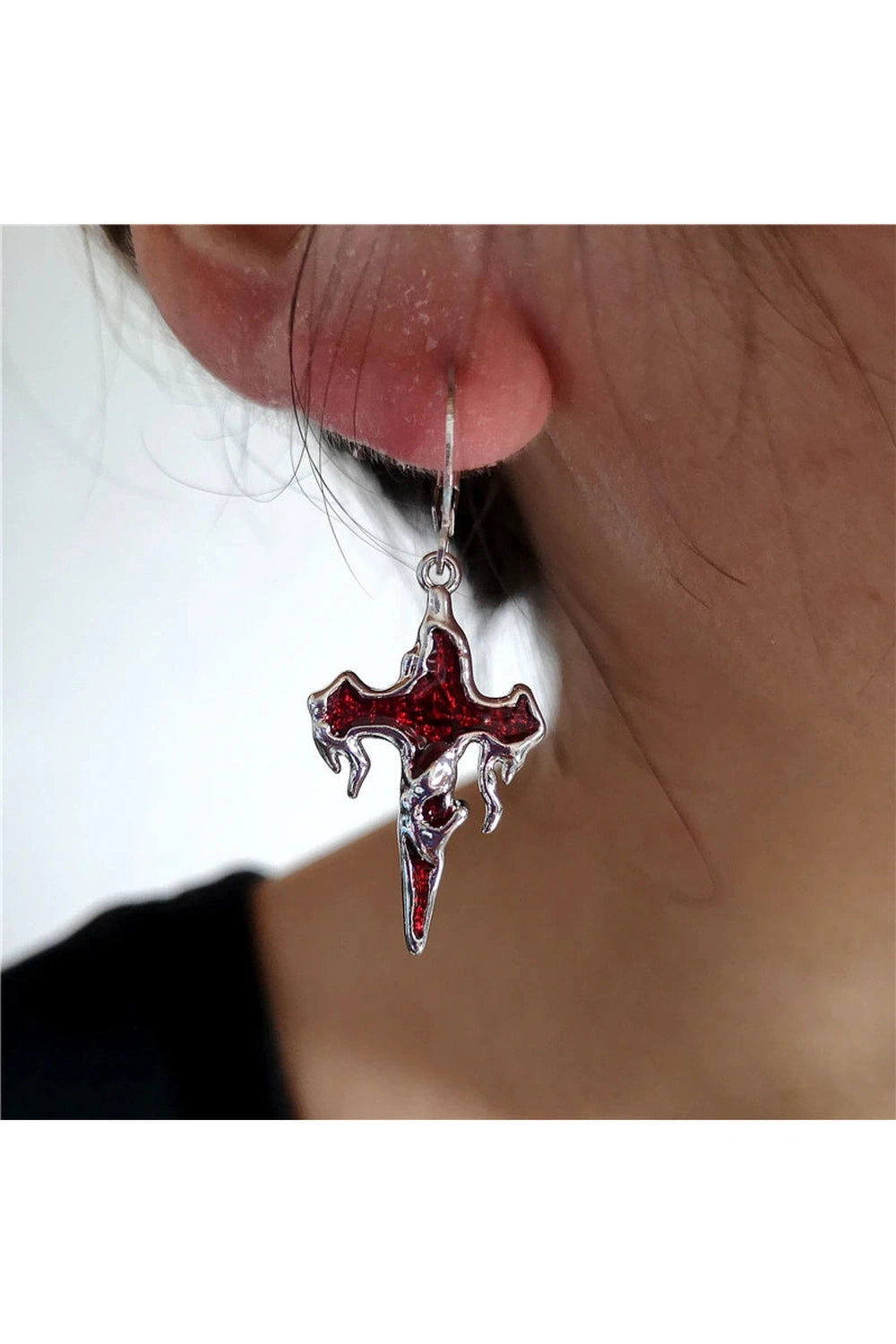 Crimson Gothic Cross Earrings