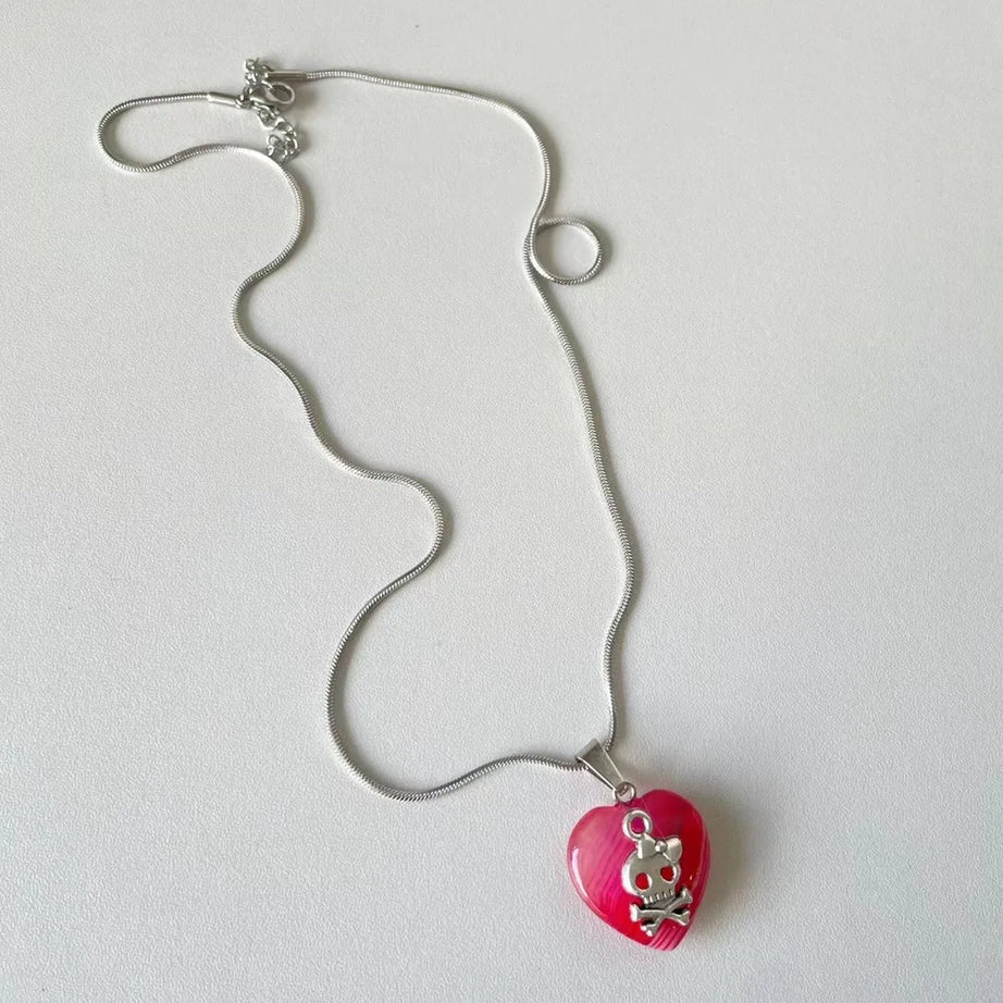 Punk Skull Heart Pendant Necklace