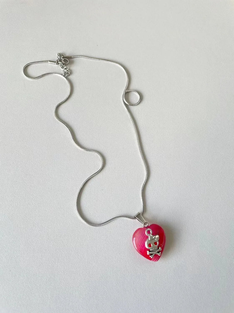 Punk Skull Heart Pendant Necklace