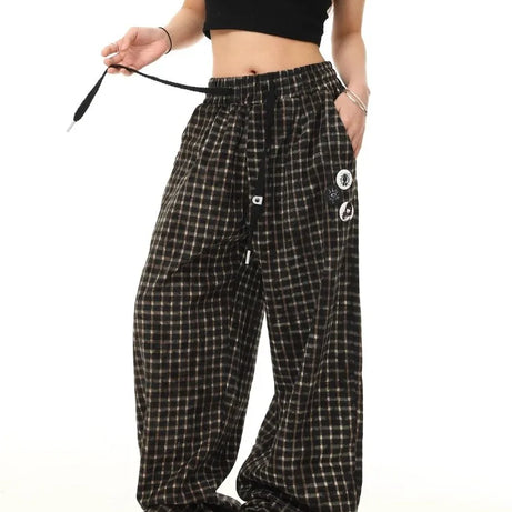 Grunge Checkered Wide-Leg Pants