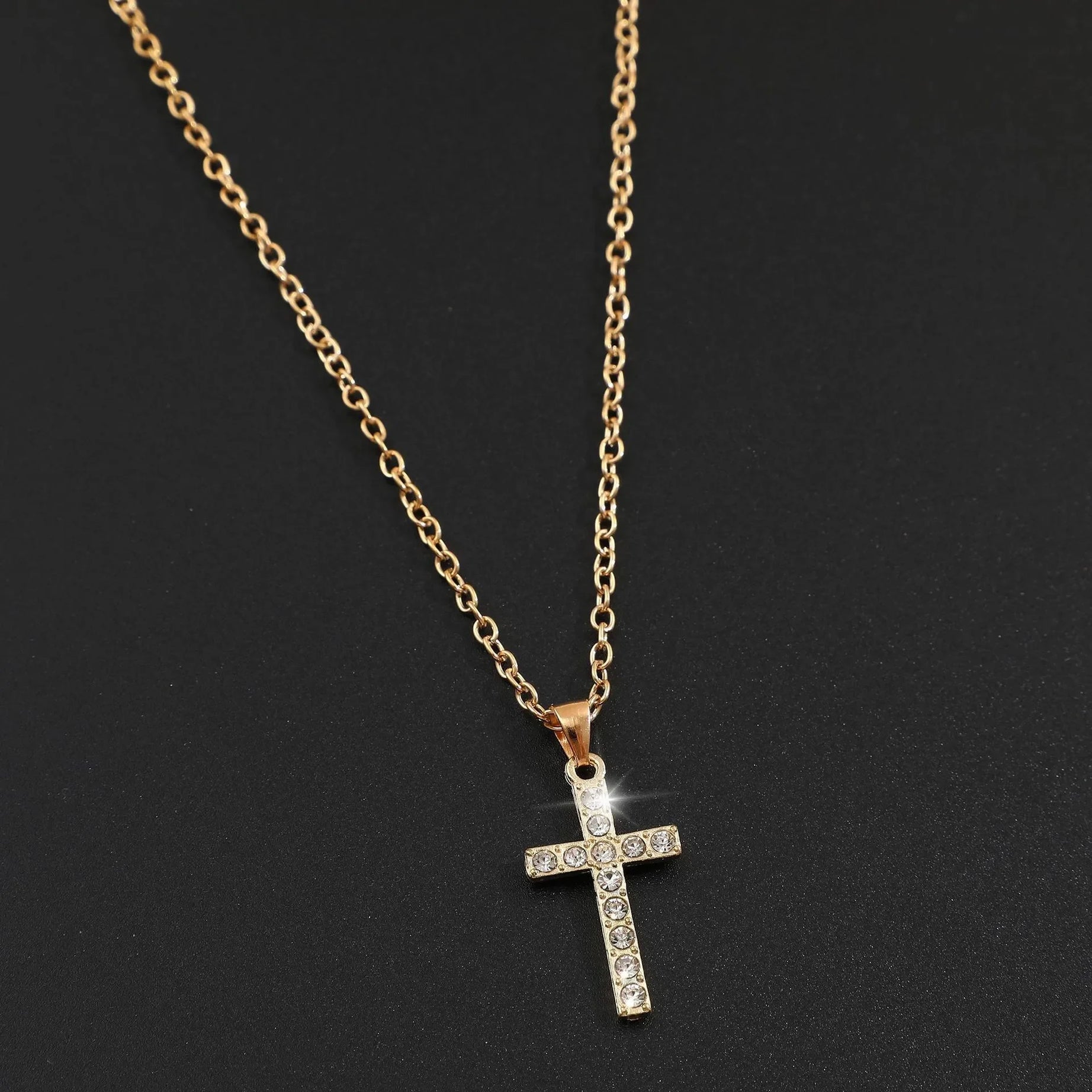 Crystal Rose Gothic Cross Necklace