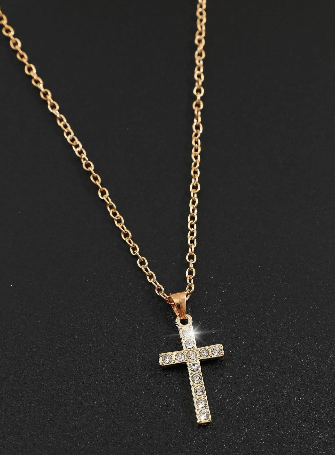 Crystal Rose Gothic Cross Necklace