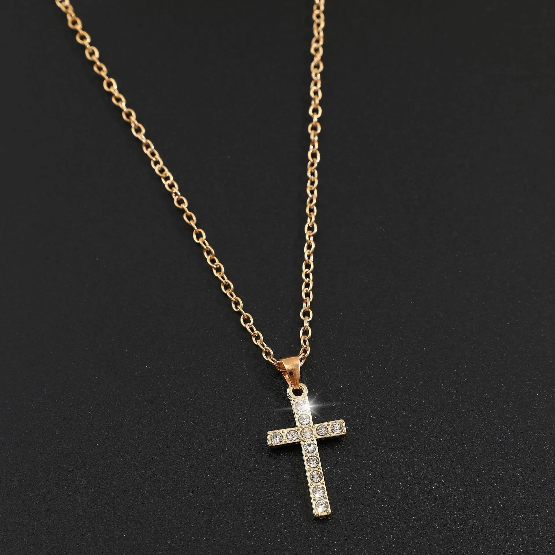 Crystal Rose Gothic Cross Necklace