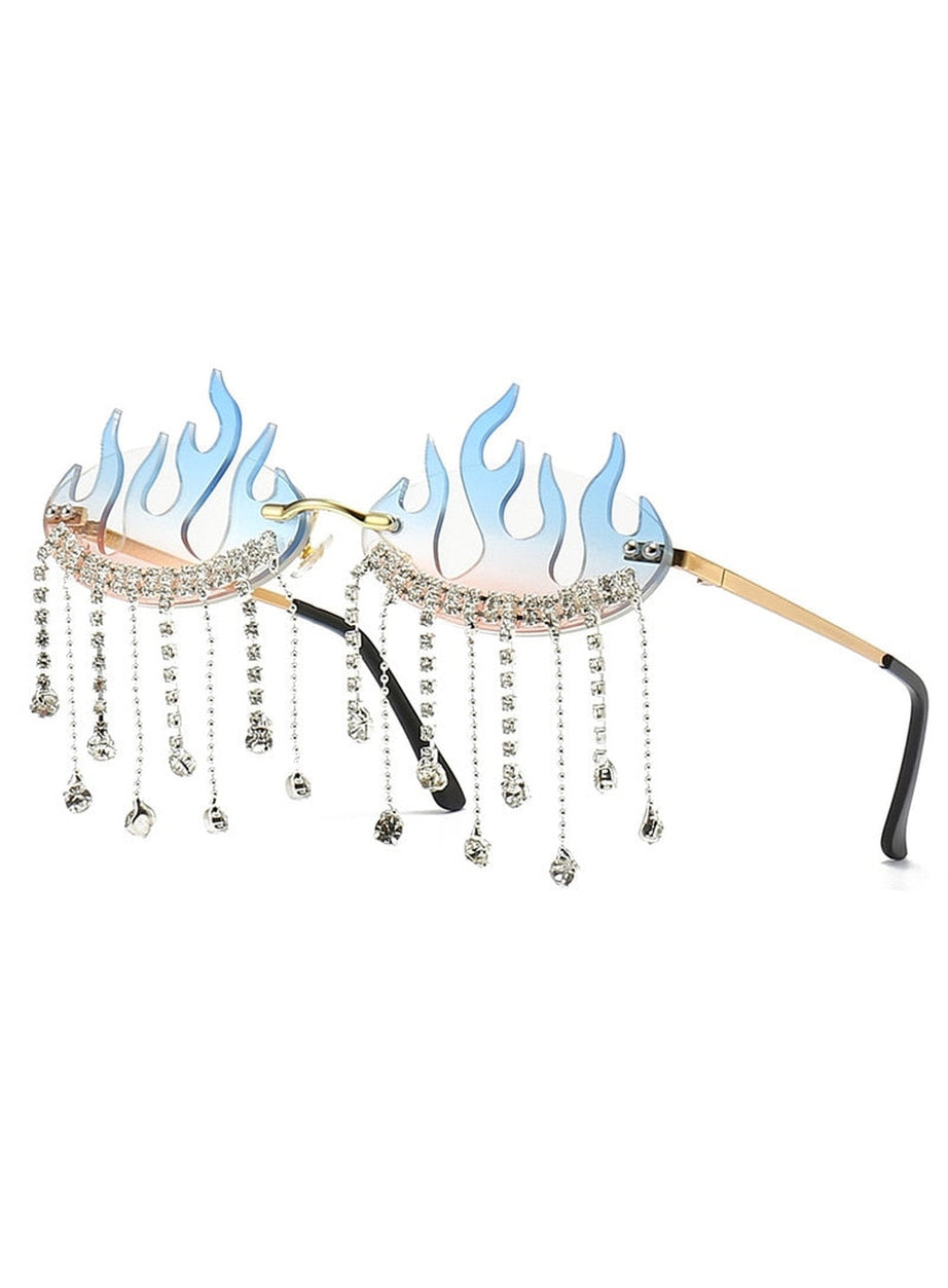 Y2k Rhinestone Flame Wave Sunglasses
