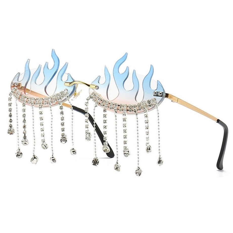 Y2k Rhinestone Flame Wave Sunglasses