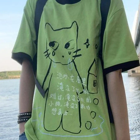 Crying Cat Doodle T-shirt