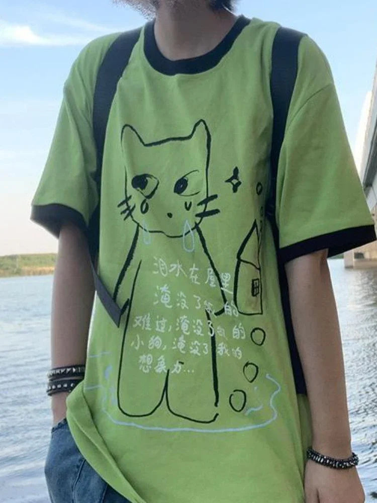 Crying Cat Doodle T-shirt
