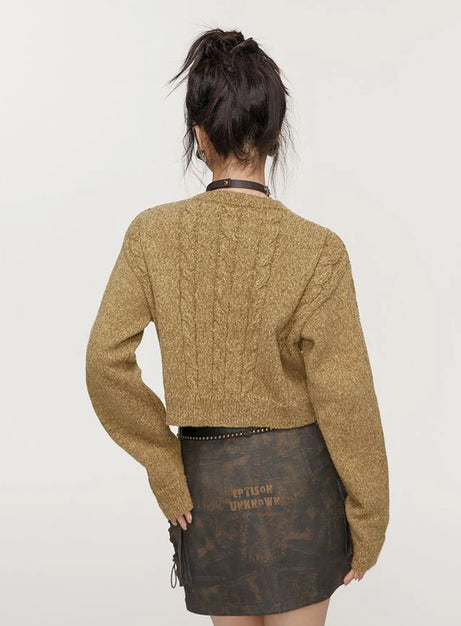 Lace-Up Cable Knit Crop Sweater