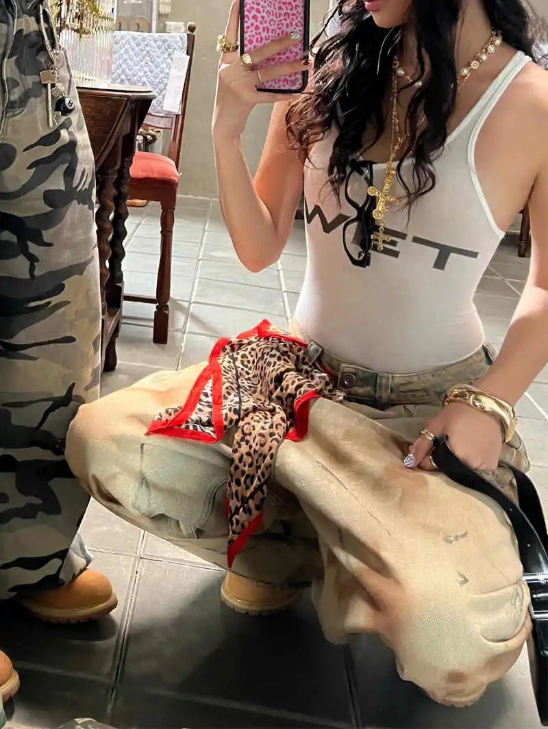 Distressed Grunge Wide-Leg Jeans