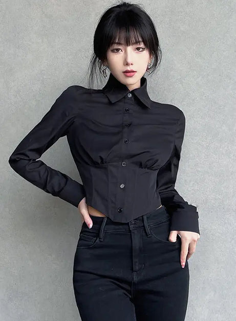 Korsett-Bluse mit Knopfleiste