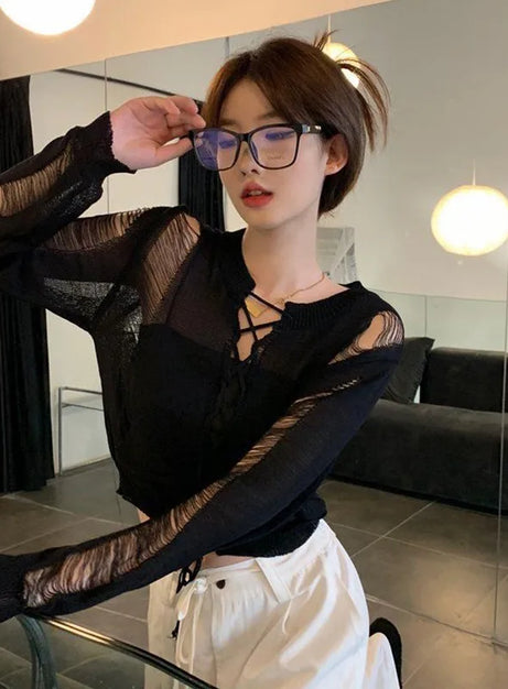 Midnight Mesh Top med snörning