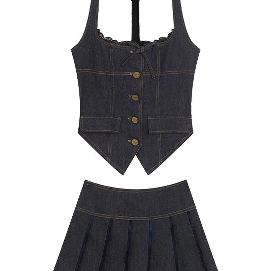 Y2k Lace-Up Indigo Mini Set