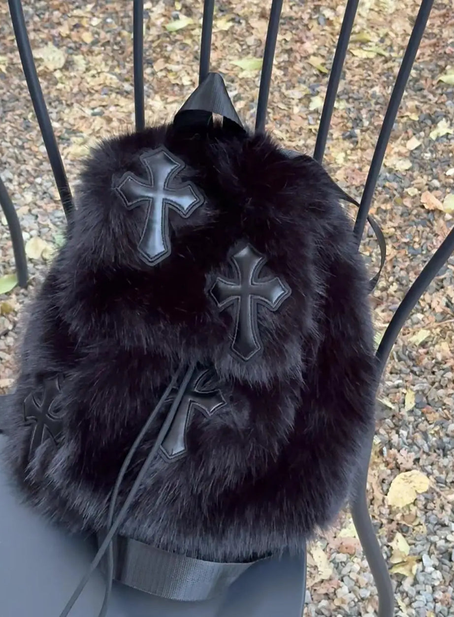 Velvet Sin Fuzzy Cross Rucksack