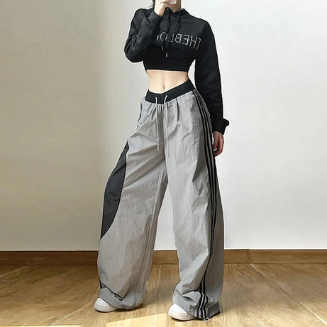 Two-Tone Wide-Leg Track Pants