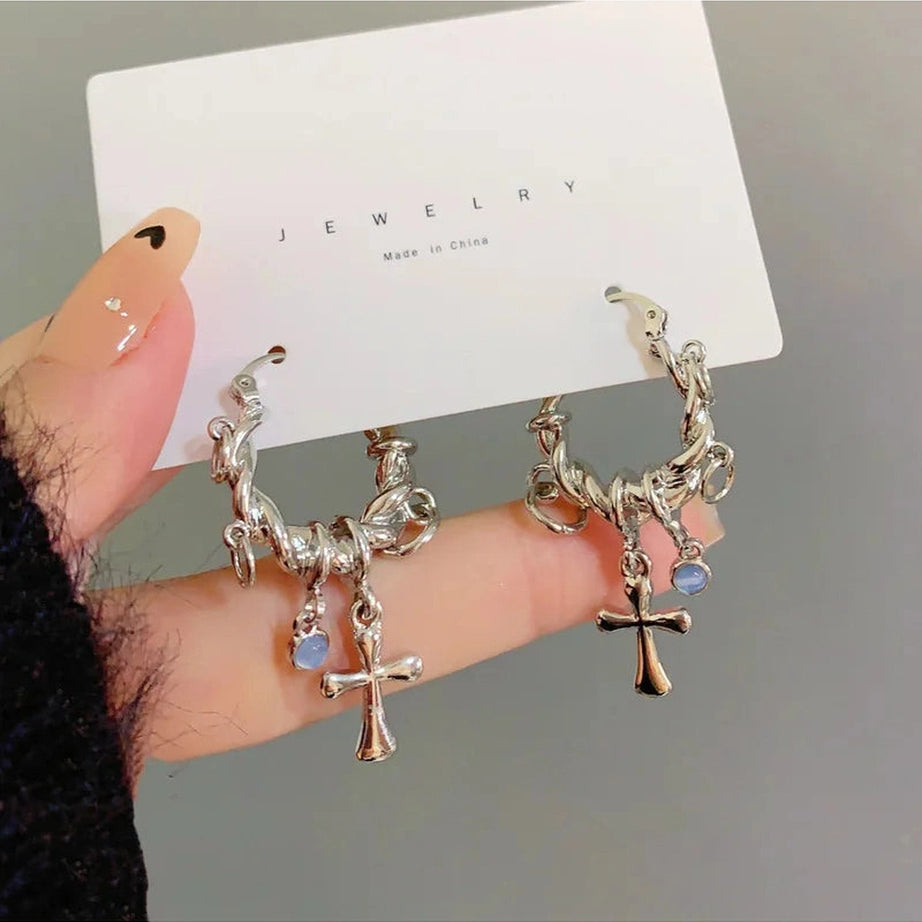 Y2k New Sweet Cool Wind Cross Twist Earrings Women Temperament Metal Chain Creative Geometric Earring Party Jewelry Gift