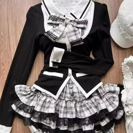 Dark Doll Bow-Knit Outfit Set
