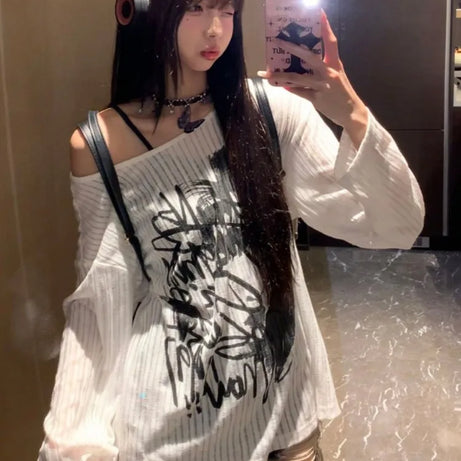 Graffiti Nights Off-Shoulder Sweater