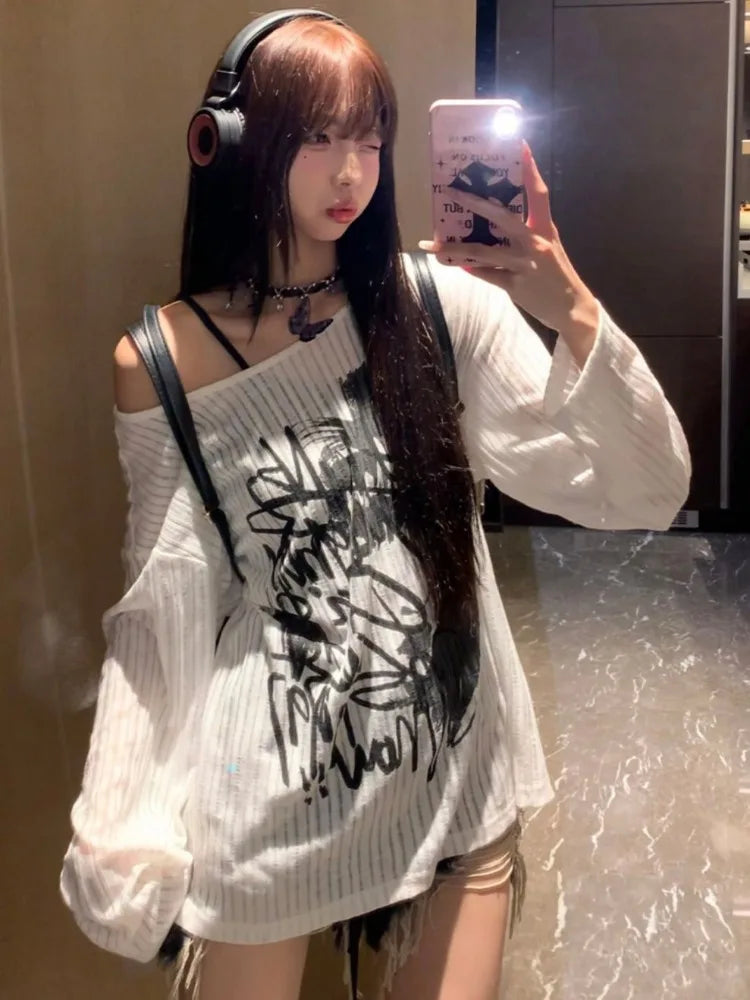 Graffiti Nights Off-Shoulder Sweater