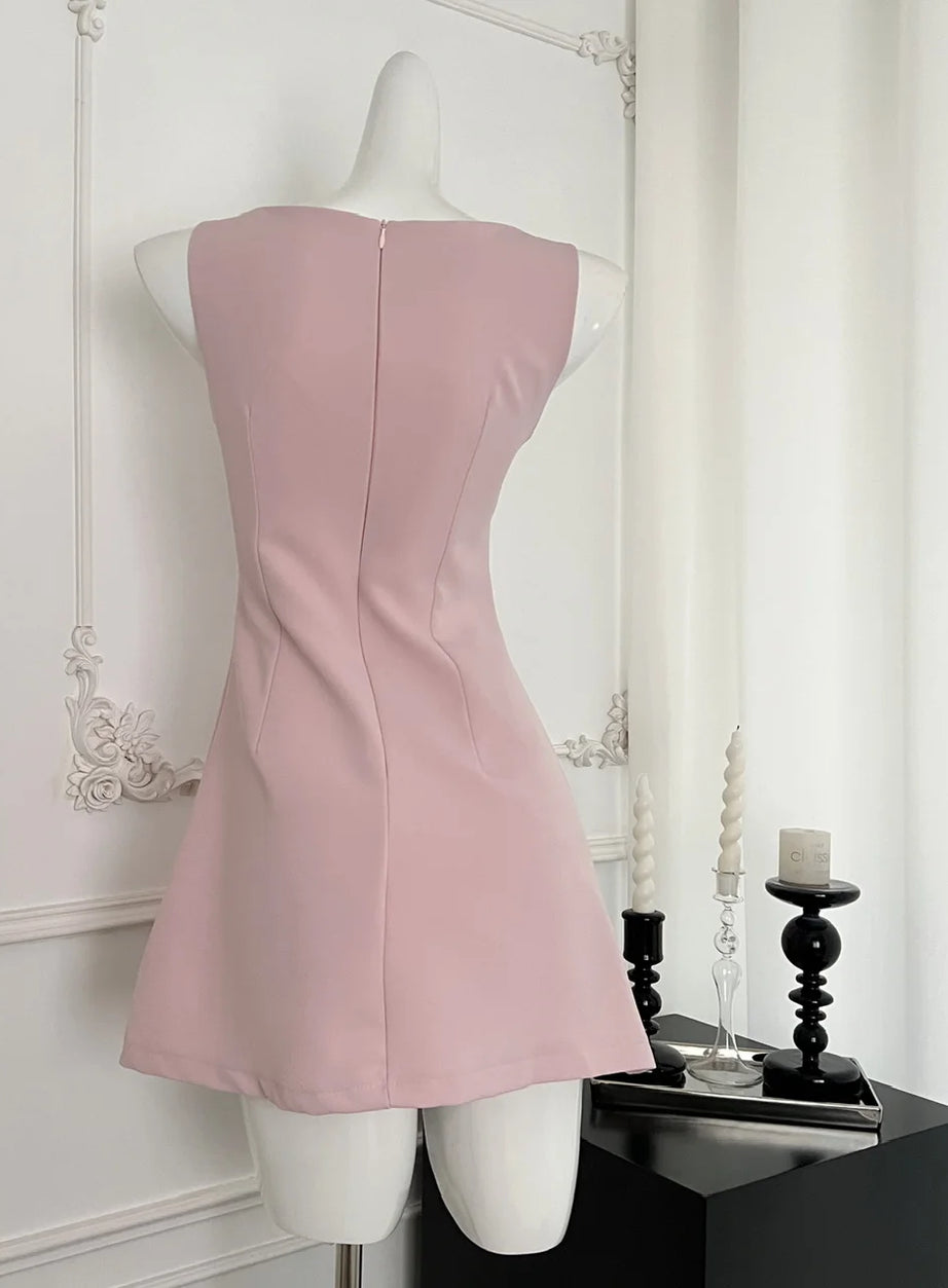 Blush Crystal-Trim A-Line Dress