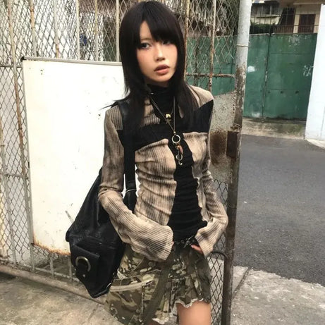 Grunge Patchwork Ribbed Top