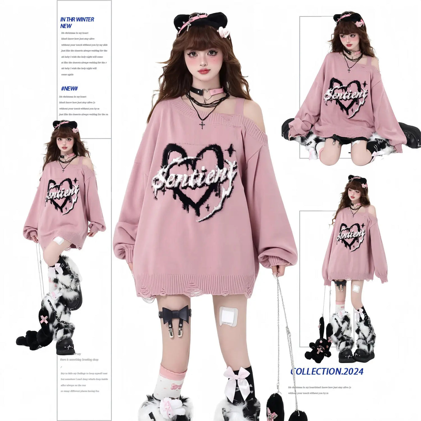 Oversized Edgy Heart Graphic Sweater