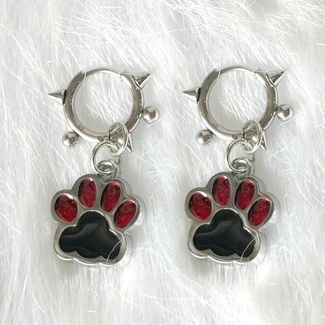 Spiked Paw Charm Hoop Earrings