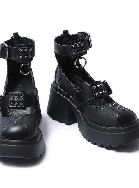 Spiked Ankle Strap Platform Heels Shoes