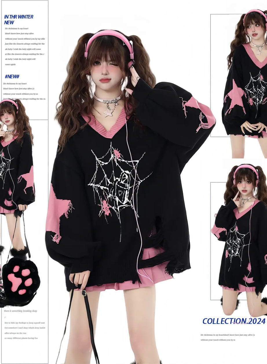 Oversized Edgy Heart Graphic Sweater