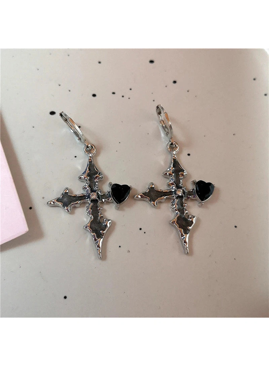 Bloodstone Gothic Cross Earrings