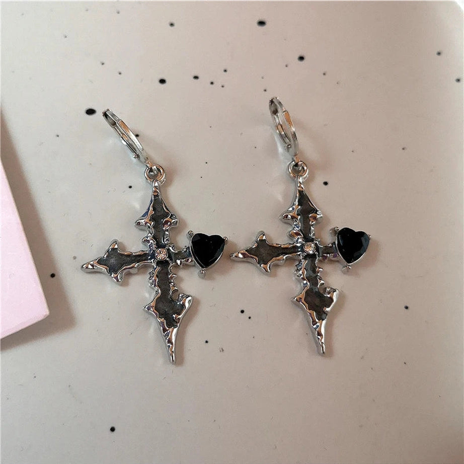 Bloodstone Gothic Cross Earrings